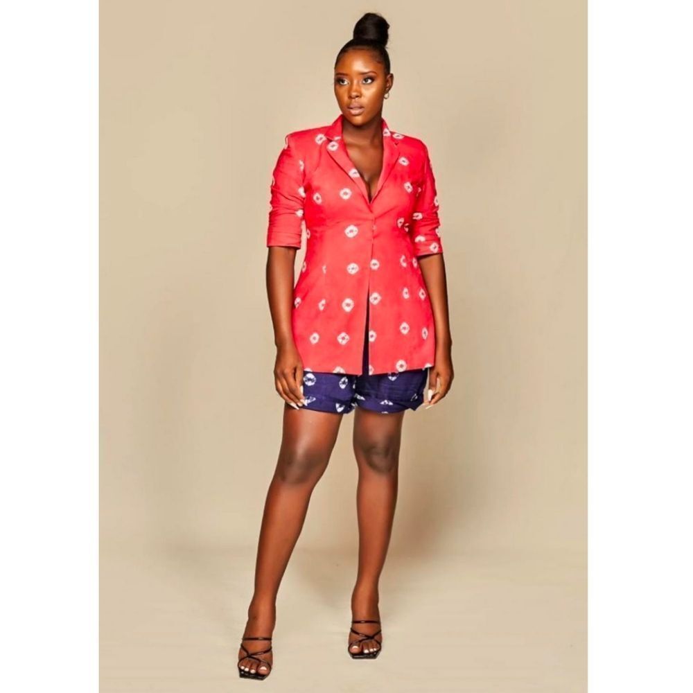 Nigerian Zere Yeside Laguda Adire Blazer Blouse Top Only -Coral Red Sz Us 12 Nwt